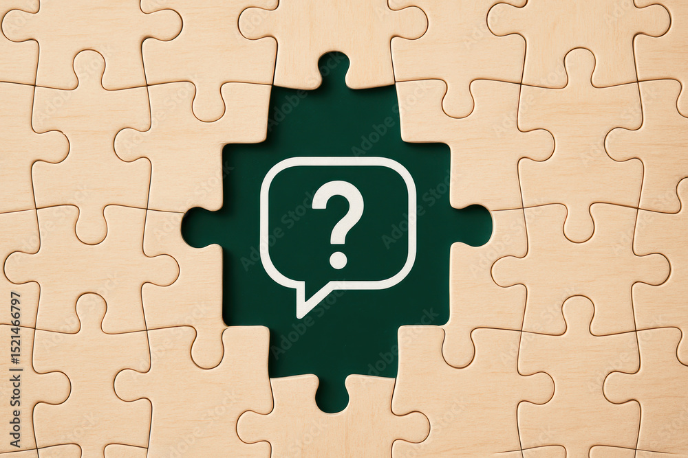 Poster uncertainty and inquiry drive decision-making as missing elements in a puzzle symbolize challenges i