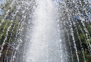 Close-up of water jets from the fountain, water splashes