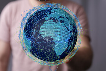 Abstract image of a digital globe, illustrating global interconnectedness and data exchange.