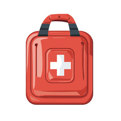Obraz premium Isolated Red First Aid Kit with White Cross on White Background Emergency Medical Supplies for Healthcare and Safety