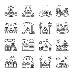 High Quality Backyard Firepit Outdoor Features Line Icon Set