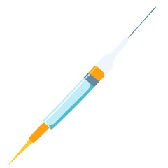 Fototapeta premium Isolated Syringe with Needle for Medical Injection Vaccine with Orange Accents on White Background Represents Healthcare and Immunization