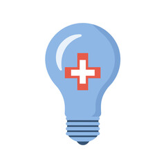 Obraz premium Light Blue Lightbulb with Red Medical Cross Symbolizing Healthcare Solution and Innovative Medical Idea on White Background