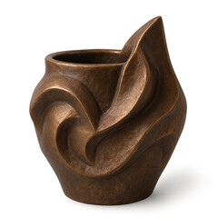 Texture Ceremic pot, Sculptural brown pot with abstract wave design smooth metallic texture. Elegant vessel for contemporary interior decoration an artistic centerpiece for any modern home