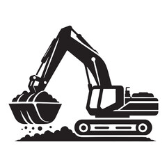 Construction Excavator silhouette with robust frame – Excavator illustration – Minimalist Excavator vector – Vehicle silhouette


