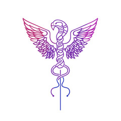 Medical Caduceus Symbol with Snake and Eagle Wings in Pink Purple and Blue Gradient on White Background