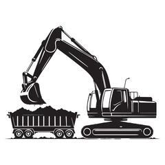 Industrial Excavator silhouette in work mode – Excavator illustration – Minimalist Excavator vector – Vehicle silhouette

