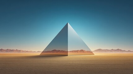 Abstract pyramid-shaped mirage in surreal desert, mystery and illusion of power,