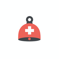 Medical Emergency Alert Bell with Red Dome and White Cross on White Backdrop