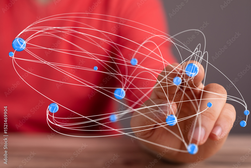 Poster Abstract image of a hand interacting with a digital network, representing global connections and data flow.