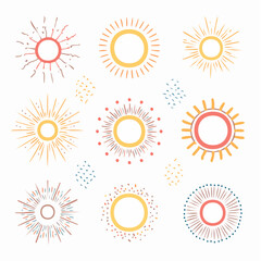 Vector set of linear boho icons and symbols - sun logo design templates - abstract design elements for decoration in modern minimalist style for social media posts