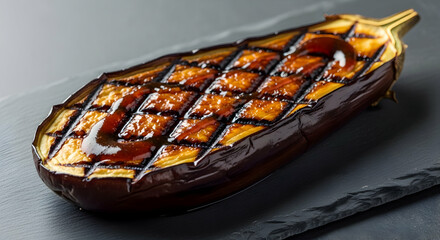 Grilled Eggplant With Sweet Glaze Displaying Culinary Artistry And Plating