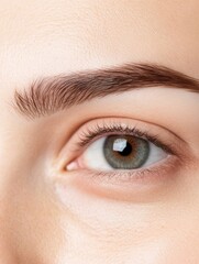 Obraz premium Close-up of caucasian female young adult eye with brown eyebrow.