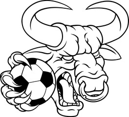 A bull or Minotaur monster longhorn cow angry mean soccer football mascot cartoon character.