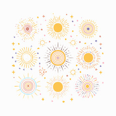 Vector set of linear boho icons and symbols - sun logo design templates and pritns - abstract design elements for decoration in modern minimalist