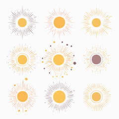Vector set of linear boho icons and symbols - sun logo design templates and pritns - abstract design elements for decoration in modern minimalist