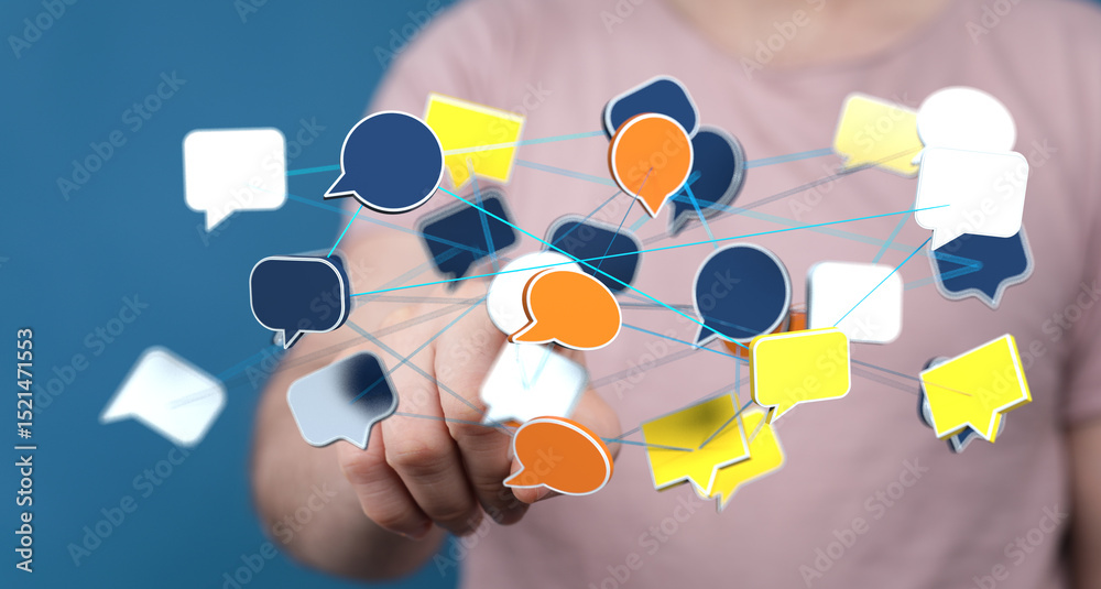 Poster Abstract image of interconnected speech bubbles, representing global communication and networking.