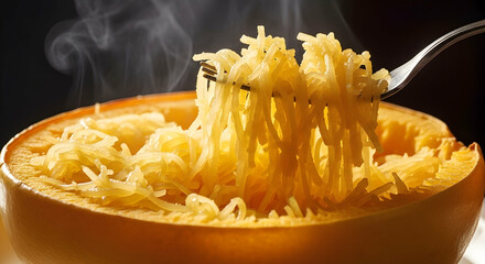 Hot Spaghetti Squash Bowl Ready To Eat Displayed In Studio Setting