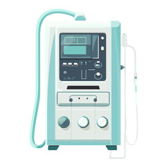 Modern White Medical Device with Screen Control Panel and Connected Tubes for Hospital Intensive Care Unit in Detailed Vector Illustration