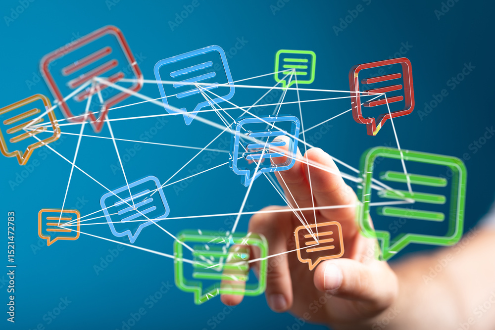Poster Abstract image of interconnected speech bubbles, representing global communication and networking.
