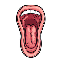 Open Mouth with Tongue and Teeth Vector Illustration in White Background Showing Oral Anatomy and Human Expression