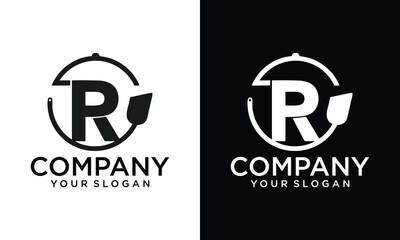 Obraz premium Creative letter R in circle frame flower leaves nature logo design for nature or beauty business