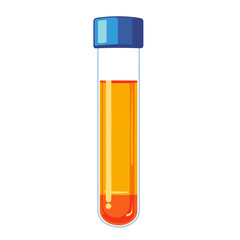 Orange and Red Liquid Sample in Test Tube with Blue Cap on White Background Illustration