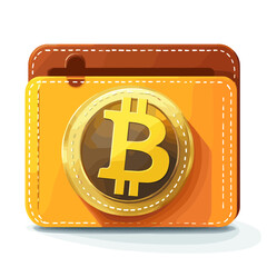 Orange and Brown Digital Bitcoin Wallet with Golden Bitcoin Emblem Cryptocurrency Transaction Illustration