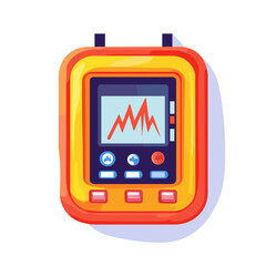 Orange and Yellow Digital Meter with Screen Displaying a Waveform on a White Background Flat Design