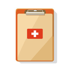 Orange Clipboard with Medical Cross on White Sheet in Center Isolated on White Background