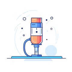 Orange Cylindrical Device with Blue Accents and Tubing Illustration on White Background