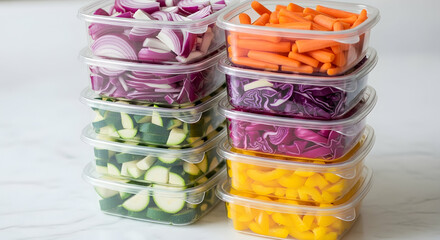 Colorful Vegetables Arranged Neatly In Transparent Containers Ready For Healthy Cooking