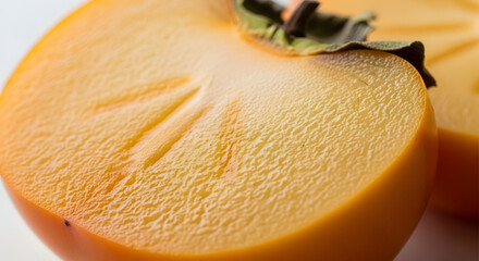 Vibrant Half of Persimmon Fruit Displays its Unique Texture and Color