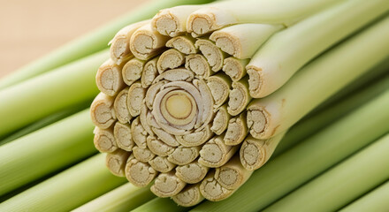 Fresh Lemongrass Stalks Displaying Internal Structure For Culinary Or Aromatic Purposes