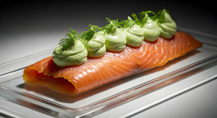 Smoked Salmon Canap? With Creamy Avocado and Dill Topping Elegantly Plated