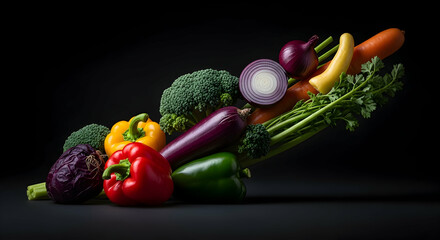 Vibrant Vegetables Assortment Displayed on Dark Surface for Healthy Eating Concept