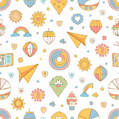 Vector illustration in simple linear style - design templates - hippie style seamless pattern