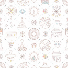 Vector illustration in simple linear style - design templates - hippie style seamless pattern