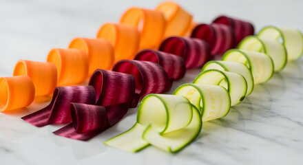 Vegetable Ribbons Arrayed Harmoniously On Clean Marble Surface