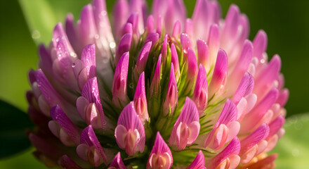 Close Up Captivating Pink Clover Blossom In Vibrant Garden Scene