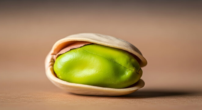 Close Up Of A Fresh Green Pistachio In The Half Opened Shell
