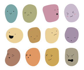 Set of emoji collection. different cute expression with neutral color. expressive facial flat vector emojis isolated on background