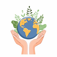 Vector illustration in flat linear minimal hand drawn simple style and logo design template - hands and planet earth - ecology concept