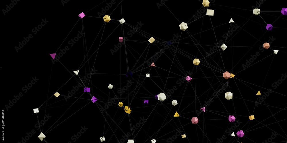 Poster Stock photo of geometric shapes forming a network. Ideal for tech, connection, and networking concepts.