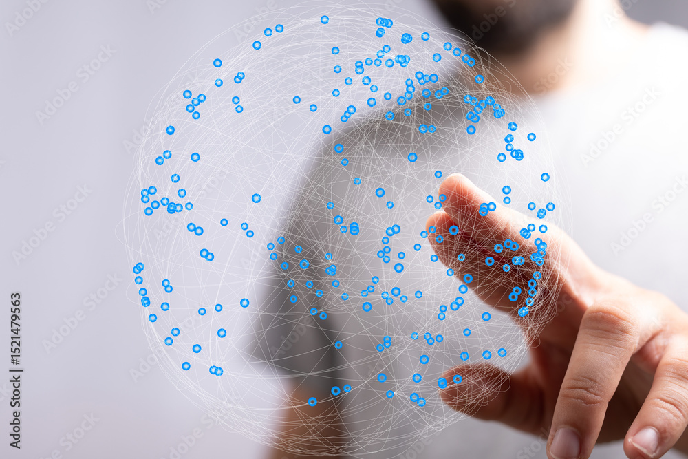 Leinwandbilder Abstract image of a hand interacting with a digital globe, representing global network connections and data visualization.