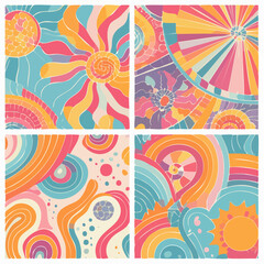 Vector backgrounds in groovy psychedelic style - abstract backdrops and design templates