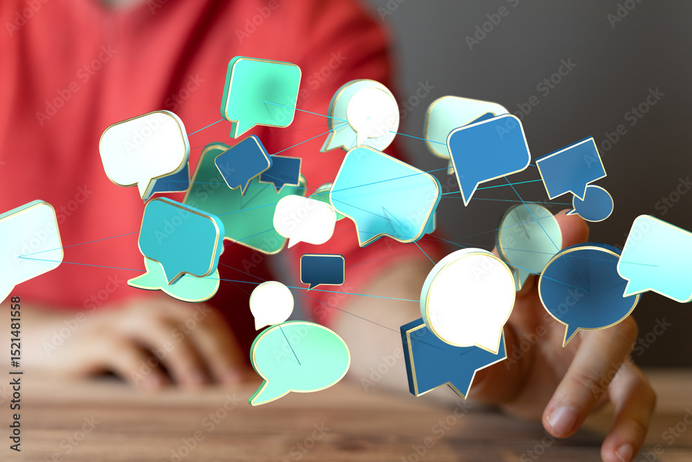 Fototapete Conceptual image of interconnected speech bubbles, representing global communication and networking.