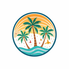 Vector logo and print design templates, summer palms, tropical hand drawn illustrations, tropical surfing concept, vacation and travel, palm trees and hippie boho elements