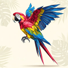 Geometric Scarlet Macaw Vibrant Low Poly Bird Illustration