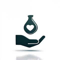 impact effect economic concept. Hand holding a potion with a heart symbol above it.